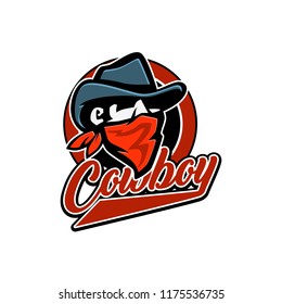 Emblem, logo, cowboy Wild west, a thug, Texas, a robber, a sheriff, a criminal, a shield. Vector illustration,