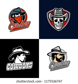 Emblem, logo, cowboy Wild west, a thug, Texas, a robber, a sheriff, a criminal, a shield. Vector illustration,