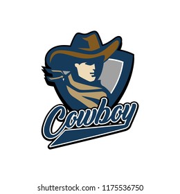 Emblem, logo, cowboy Wild west, a thug, Texas, a robber, a sheriff, a criminal, a shield. Vector illustration,