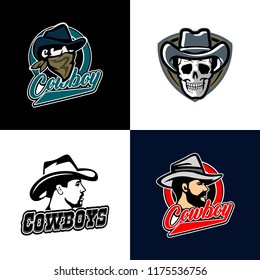 Emblem, logo, cowboy Wild west, a thug, Texas, a robber, a sheriff, a criminal, a shield. Vector illustration,