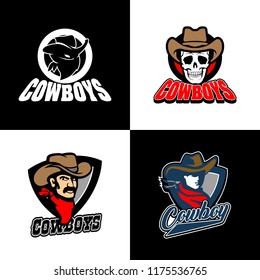 Emblem, logo, cowboy Wild west, a thug, Texas, a robber, a sheriff, a criminal, a shield. Vector illustration,