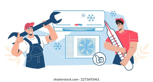 Emblem or logo element, banner backdrop of company for the repair, maintenance or production of air conditioners, vector illustration isolated on white background.