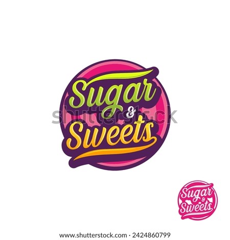 The emblem logo features the words 'Sugar and Sweets' elegantly illustrated in pink. Designed for a confectionery business, promising a delectable array of candies and treats.