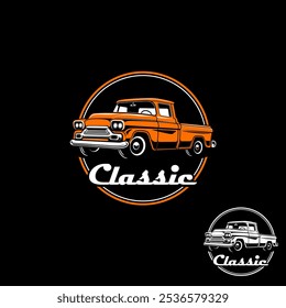 Logo de un emblema que presenta una camioneta pickup clásica ilustrada con la palabra "Classic".