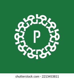 emblem logo initials letter P. Natural and organic circle emblem logo. suitable for environmentally based companies