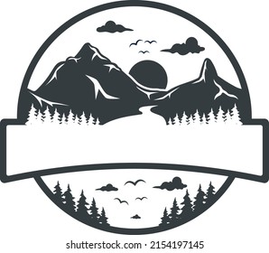 Emblem Logo Landscape Theme Including Mountains Stock Vector (Royalty