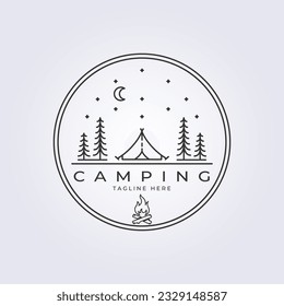 Emblem logo line art vector illustration design camping tent and outdoor adventure