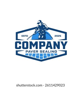 Emblem logo for paver sealing with worker as mascot