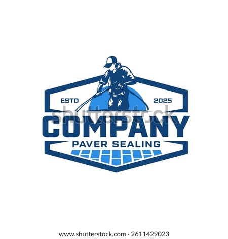 Emblem logo for paver sealing with worker as mascot