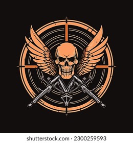 Emblem logo of a special forces unit with wings vector design isolated on black background