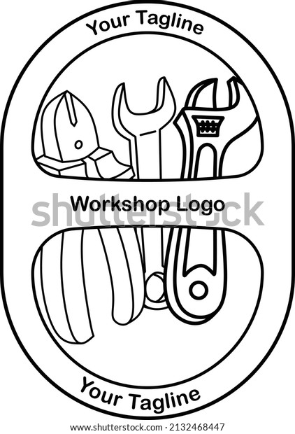 Emblem logo for workshop containing wrench,\
wrench, and pliers