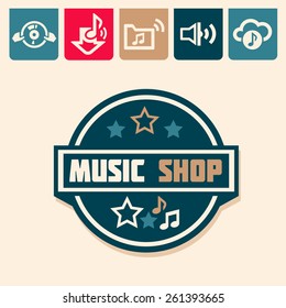 Emblem or logotype elements for music shop, guitar shop