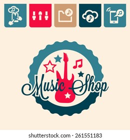 Emblem or logotype elements for music shop, guitar shop