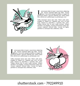 An emblem of love. Congratulations on Valentine's day, the day of the wedding. Two loving hearts and a bird in the floral decorations. Vector illustration.