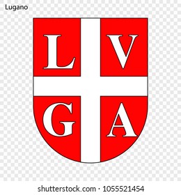 Emblem of Lugano. City of Switzerland. Vector illustration