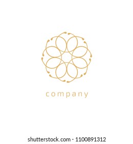 Emblem luxury beauty spa, cosmetics, jewerly, restaurant. Wedding elegant outline frame. Vector floral luxury curve logo design. Round gold ornate frame. Vintage premium design vector element.