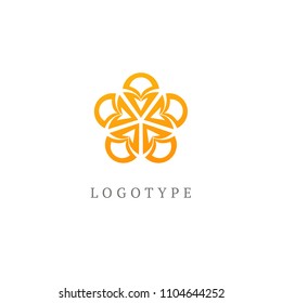 Emblem luxury beauty spa, cosmetics, hotel, restaurant. Wedding elegant outline frame. Vector floral luxury curve logo design. Round gold ornate frame. Vintage premium design vector element.