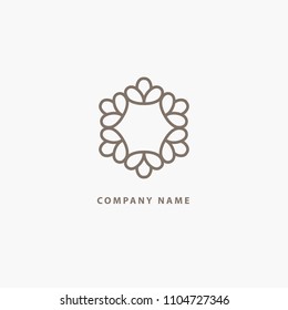 Emblem luxury beauty spa, cosmetics, jewerly, hotel, restaurant. Wedding elegant outline frame. Vector floral luxury curve logo design. Round gold ornate frame. Vintage premium design vector element.