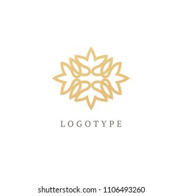 Emblem luxury beauty spa, cosmetics, jewerly, restaurant. Wedding elegant outline ornament. Vector floral luxury curve logo design. Ornate gold patten frame. Vintage premium design vector element.