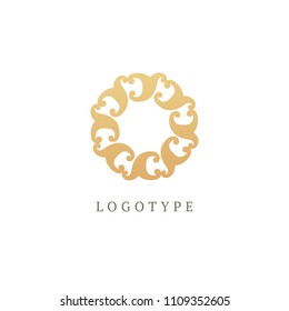 Emblem luxury beauty spa, cosmetics, jewerly, hotel, restaurant. Wedding elegant outline frame. Vector floral luxury curve logo design. Round gold ornate frame. Vintage premium design vector element.