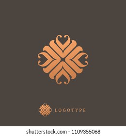 Emblem luxury beauty spa, cosmetics, jewelry, hotel, restaurant. Wedding elegant outline frame. Vector floral luxury curve logo design. Round gold ornate frame. Vintage premium design vector element.