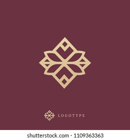 Emblem luxury beauty spa, cosmetics, jewelry, hotel, restaurant. Wedding elegant outline frame. Vector floral luxury curve logo design. Round gold ornate frame. Vintage premium design vector element.