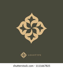 Emblem luxury beauty spa, cosmetics, natural organic product. Vector floral luxury curve logo design. Leaf ornate frame. Vintage premium design vector element.