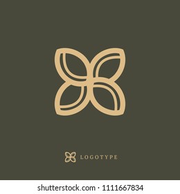 Emblem luxury beauty spa, cosmetics, natural organic product. Vector floral luxury curve logo design. Leaf ornate frame. Vintage premium design vector element.