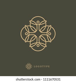 Emblem luxury beauty spa, cosmetics, jewelry, hotel, restaurant. Vector celtic luxury curve logo design. Round gold ornate frame. Vintage premium design vector element.