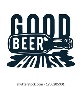 Emblema con botellas de cerveza de barro y gorra para pub o bar. Logo de la fábrica de cerveza