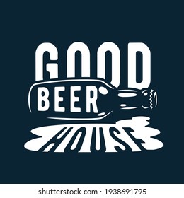 Emblem with lying craft lager beer bottle and cap for pub or bar. Logo of brewery
