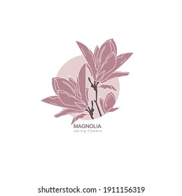 Emblem with magnolia flowers. Spring flowers. Vector illustration.