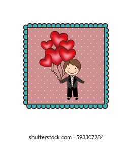 emblem man with wedding suit and red balloons, vector illustraction