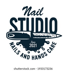 Emblem with manicure nailfiles or tools for nail bar and beauty salon. An emery board or instrument fingernail studio or manicurist service