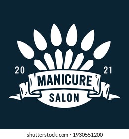 Emblem with manicure tools for nail bar and beauty salon. Instrument fingernail studio or manicurist service
