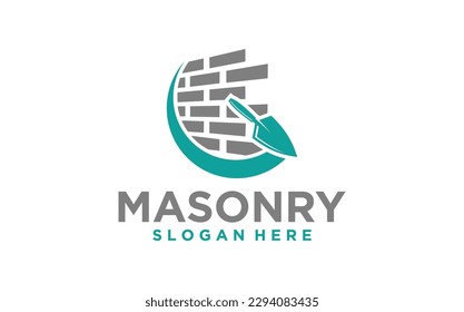 Emblem Masonry brick wall construction logo template