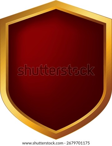 Emblem material with a red background and gold metallic frame