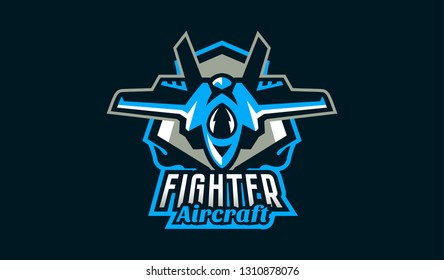 The emblem of a military aircraft. Aircraft logo. Military equipment, wings, fighter, plane, jet, war, bomber, airplane, airscrew, airforce. Vector illustration