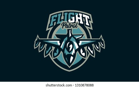 The emblem of a military aircraft. Aircraft logo. Military equipment, wings, fighter, plane, jet, war, bomber, airplane, airscrew, airforce. Vector illustration