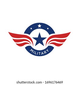 Emblem Military Flag Wings logo design