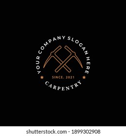 Emblem of Mining With Pickaxe Logo Vector, Line Art Badge of Minimalist Digger, Gemstone Design Concept, Gold Mine Tools