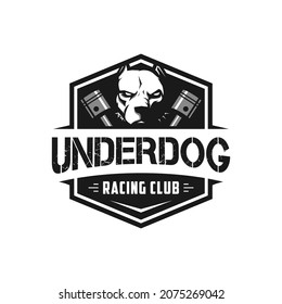 Emblem motor cycle club logo with dog illustration