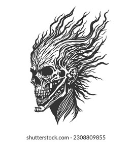 The emblem of the motorcycle club features a skull adorned with blazing hair, embodying the club's fearless spirit and passion for the open road