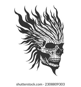 The emblem of the motorcycle club showcases a skull with blazing hair, symbolizing the club's fierce and daring nature. The burning hair represents passion, intensity, and the thrill of the ride
