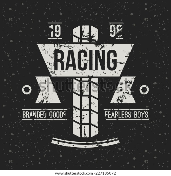 Emblem motorcycle racing\
club in retro style. Graphic design for t-shirt. White print on f\
dark background