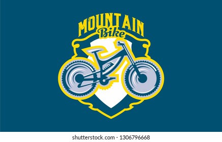 The emblem of the mountain bike. Sport bike logo. Sport bicycle, downhill, mtb, bmx, race, extreme. Vector illustration