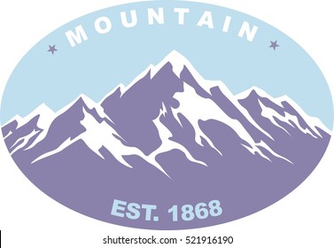 Emblem of mountain climbing. Symbol of outdoor adventure. Hiking badges label. Travel, climber, camping, ski resort template. Vector silhouette.