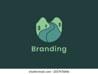 Emblem mountain and lake adventure logo icon vector template