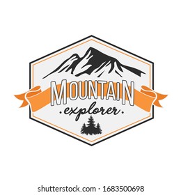 Emblem with mountains, trees and an inscription about travelling