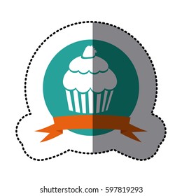 emblem muffin with strawberry icon, vector illustraction design